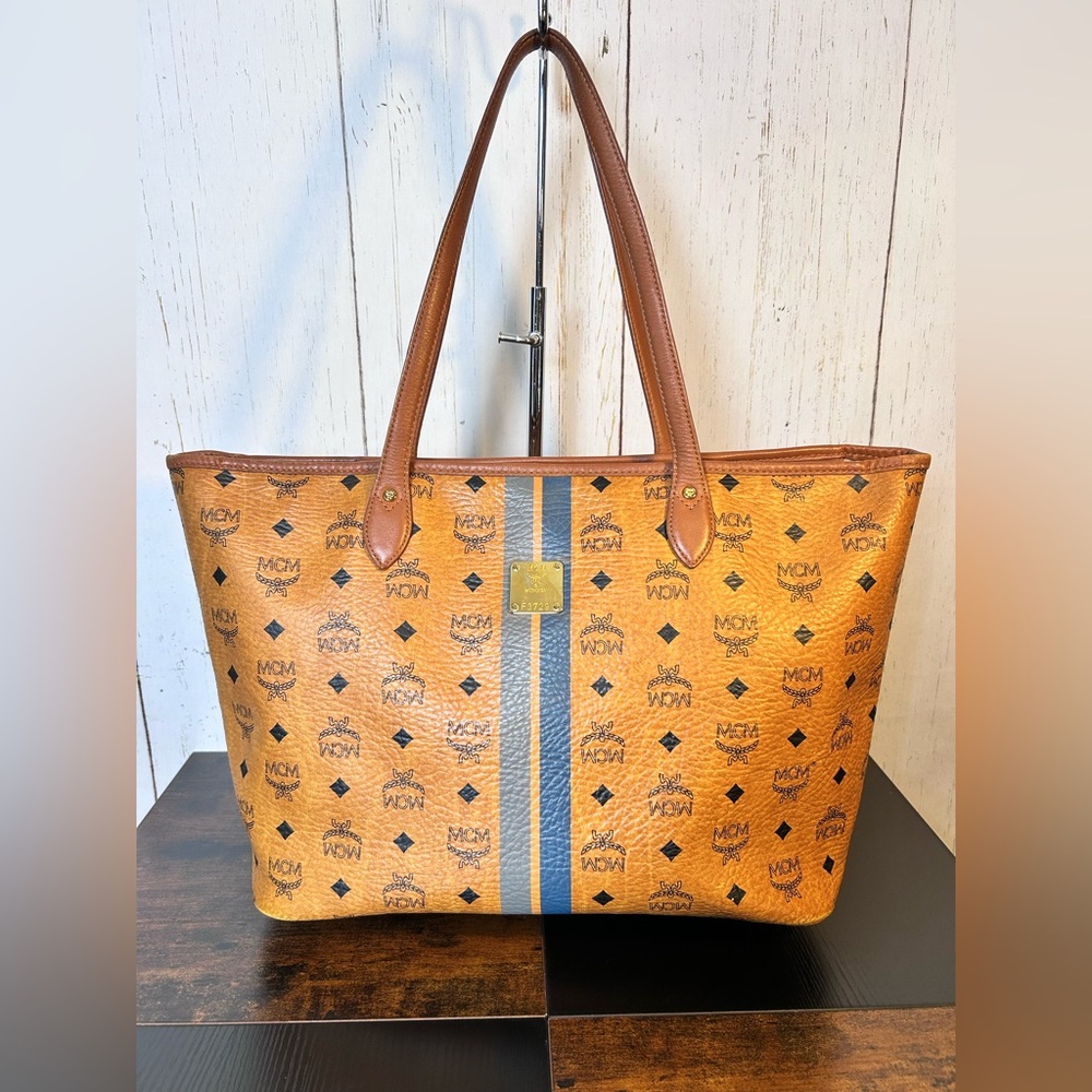 MCM Visetos Large Cognac Tote